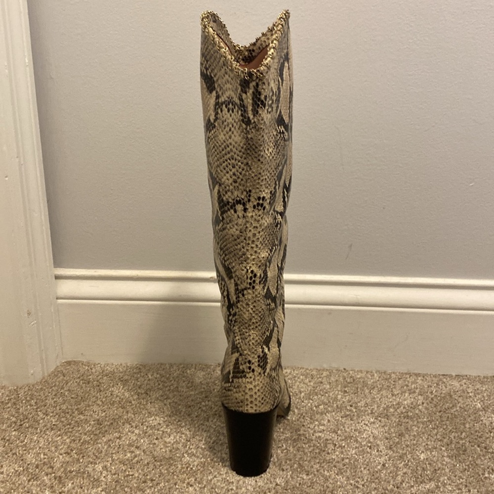 EUC Schutz Analeah animal print boots with gold chain embellishment. Size 6. - Picture 4 of 16